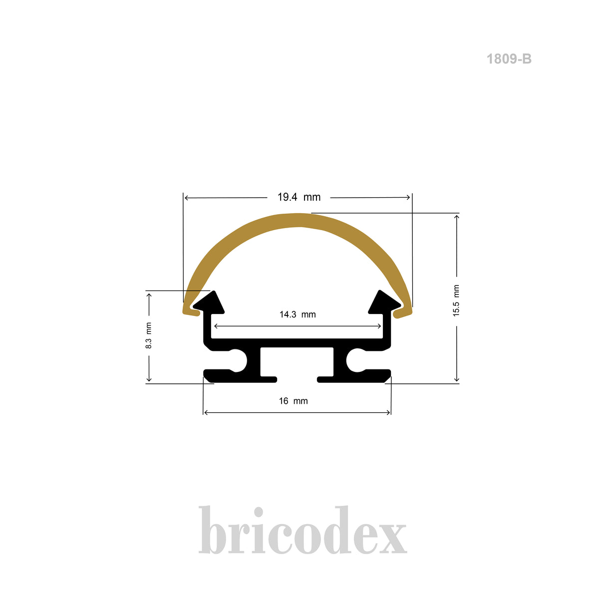 19.4 x 15.5 mm LED Channel _ U3D Series _ Model(HL) _ 1809-B