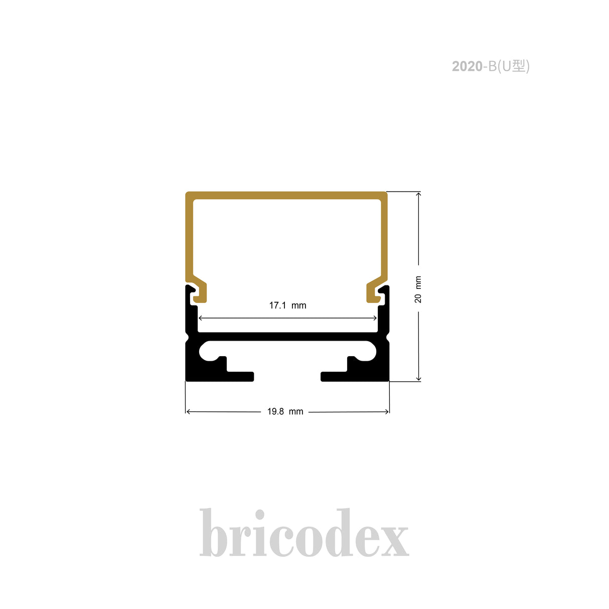 19.8 x 20 mm LED Channel _ U3D Series _ Model(HL) _ 2020-B