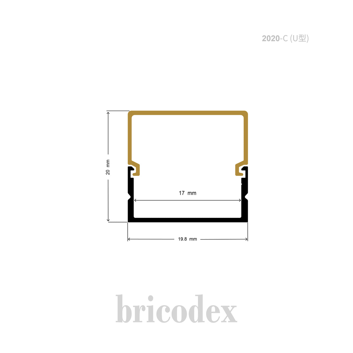 19.8 x 20 mm LED Channel _ U3D Series _ Model(HL) _ 2020-C (U型)
