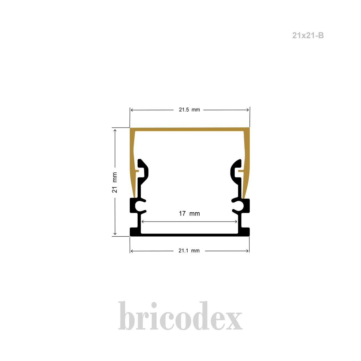 21.5 × 21 mm LED Channel _ U3D Series _ Model(HL) _ 21x21-B