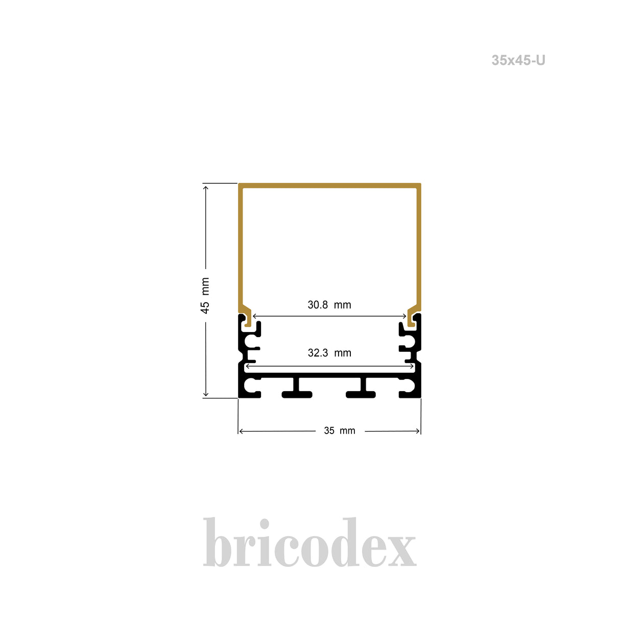 35 x 45 mm LED Channel _ U3D Series _ Model(HL) _ 35x45-U
