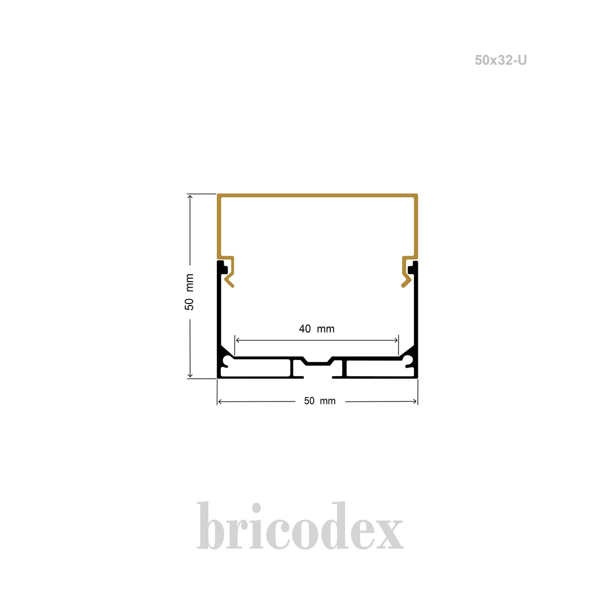 50x50 mm LED Channel _ U3D Series _ Model(HL) _ 50x32-U